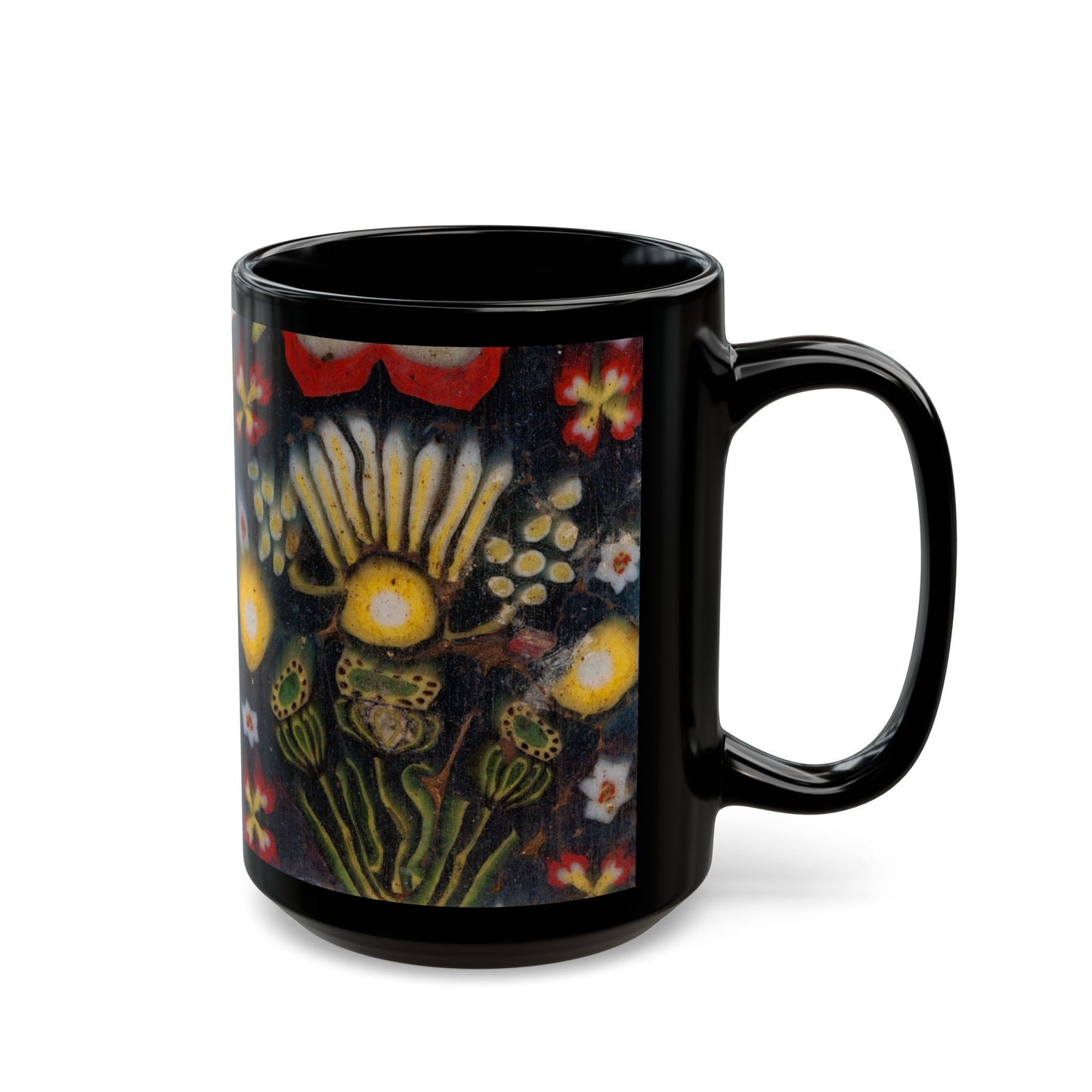 Roman Floral Plaque Print Coffee Cup Mug