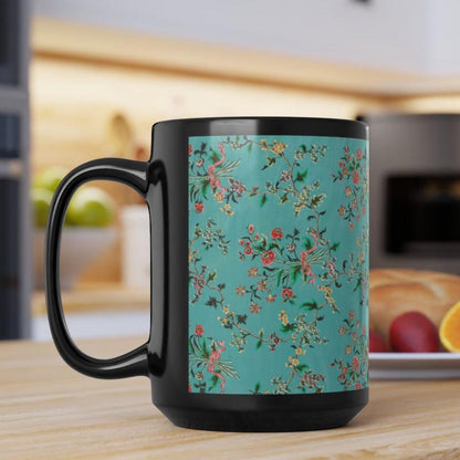 Chinese Painted Silk Print Coffee Cup Mug