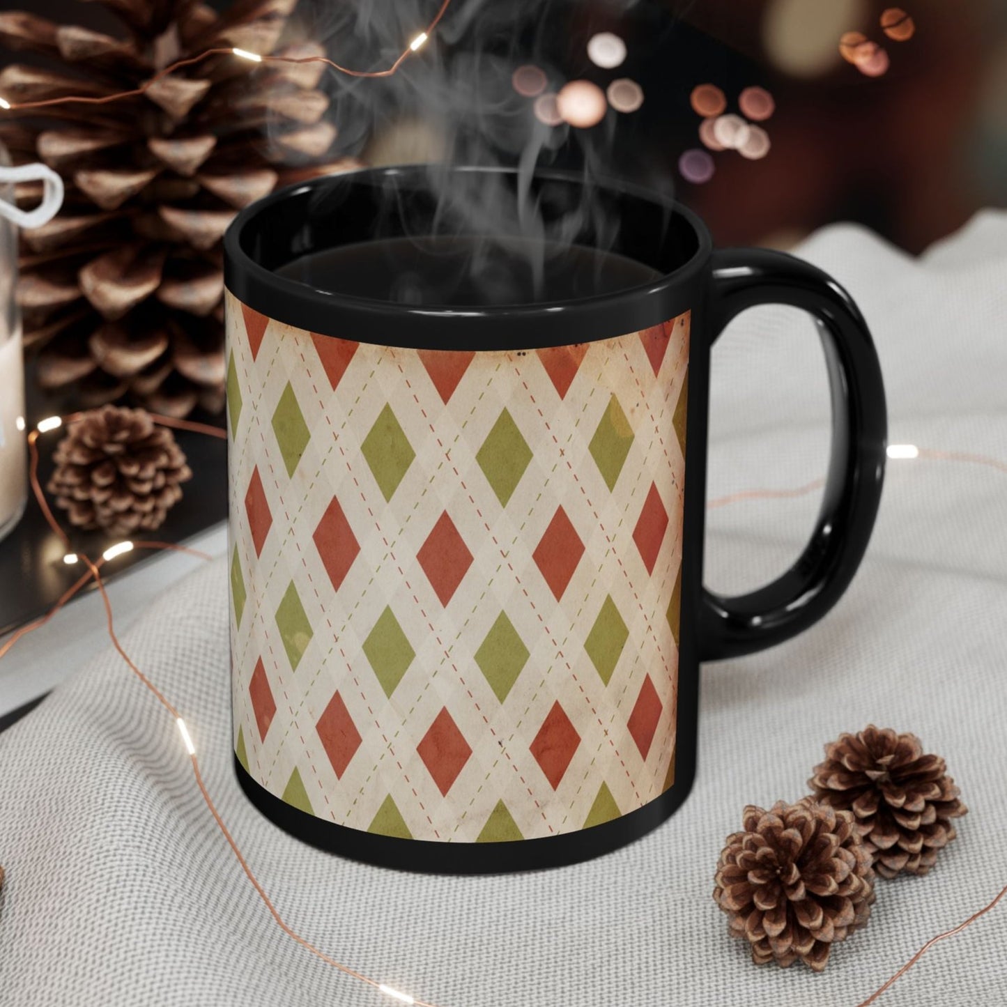 Vintage Style Christmas Wrapping Paper Diamond Coffee Cup Mug