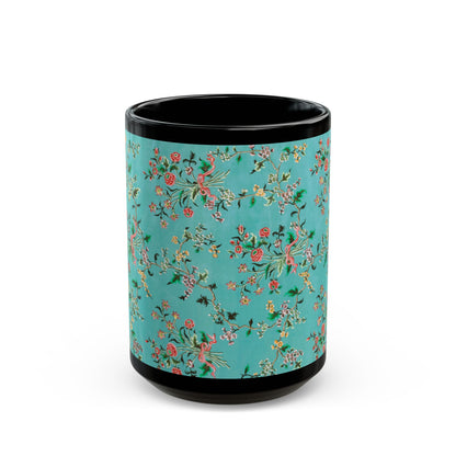 Chinese Painted Silk Print Coffee Cup Mug