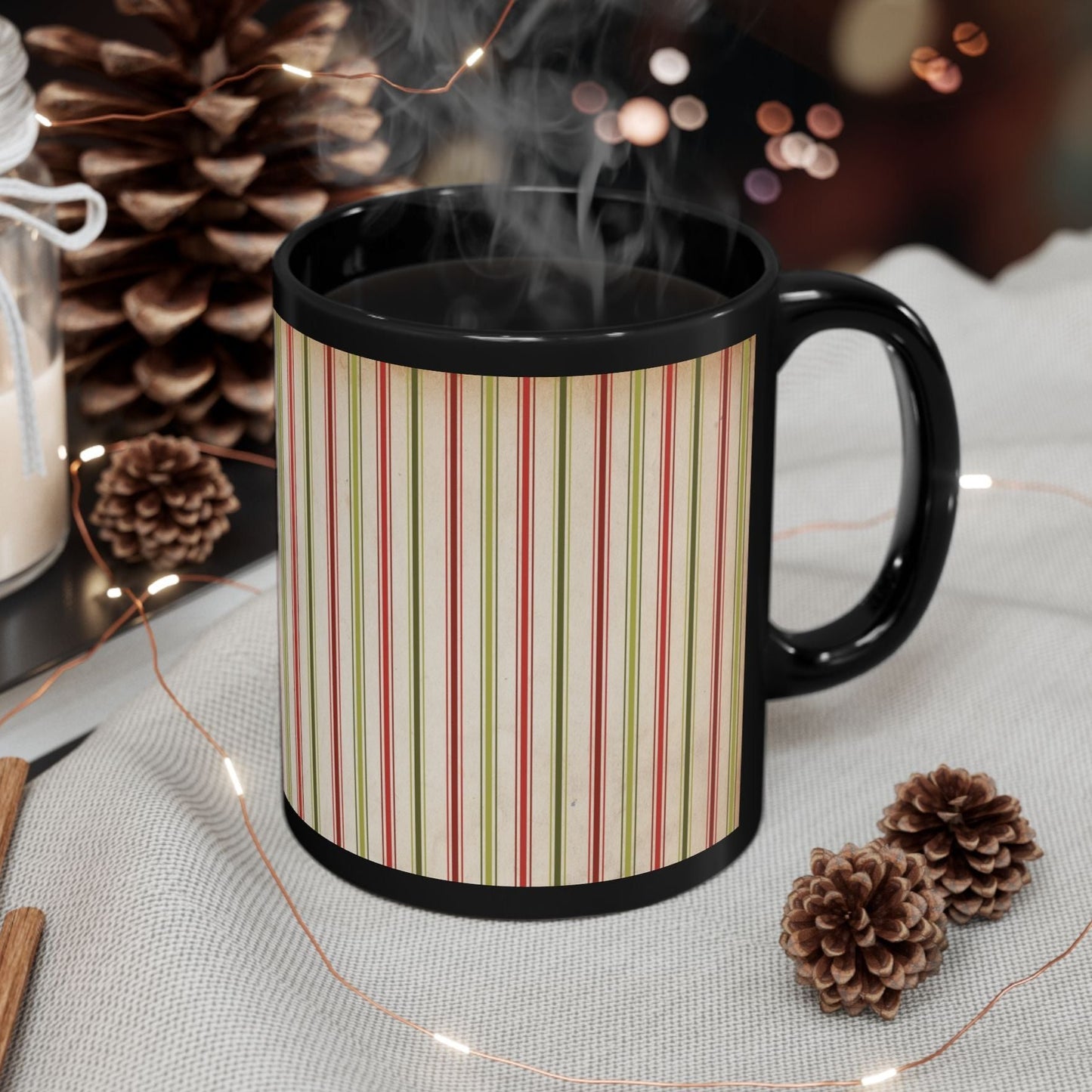 Vintage Style Christmas Wrapping Paper Stripes Coffee Cup Mug